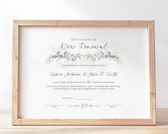 Vow Renewal Certificate, Editable Printable Wedding Certificate Template, Vow Renewal Gift Marriage Vow Renewal Certificate Download Jet085