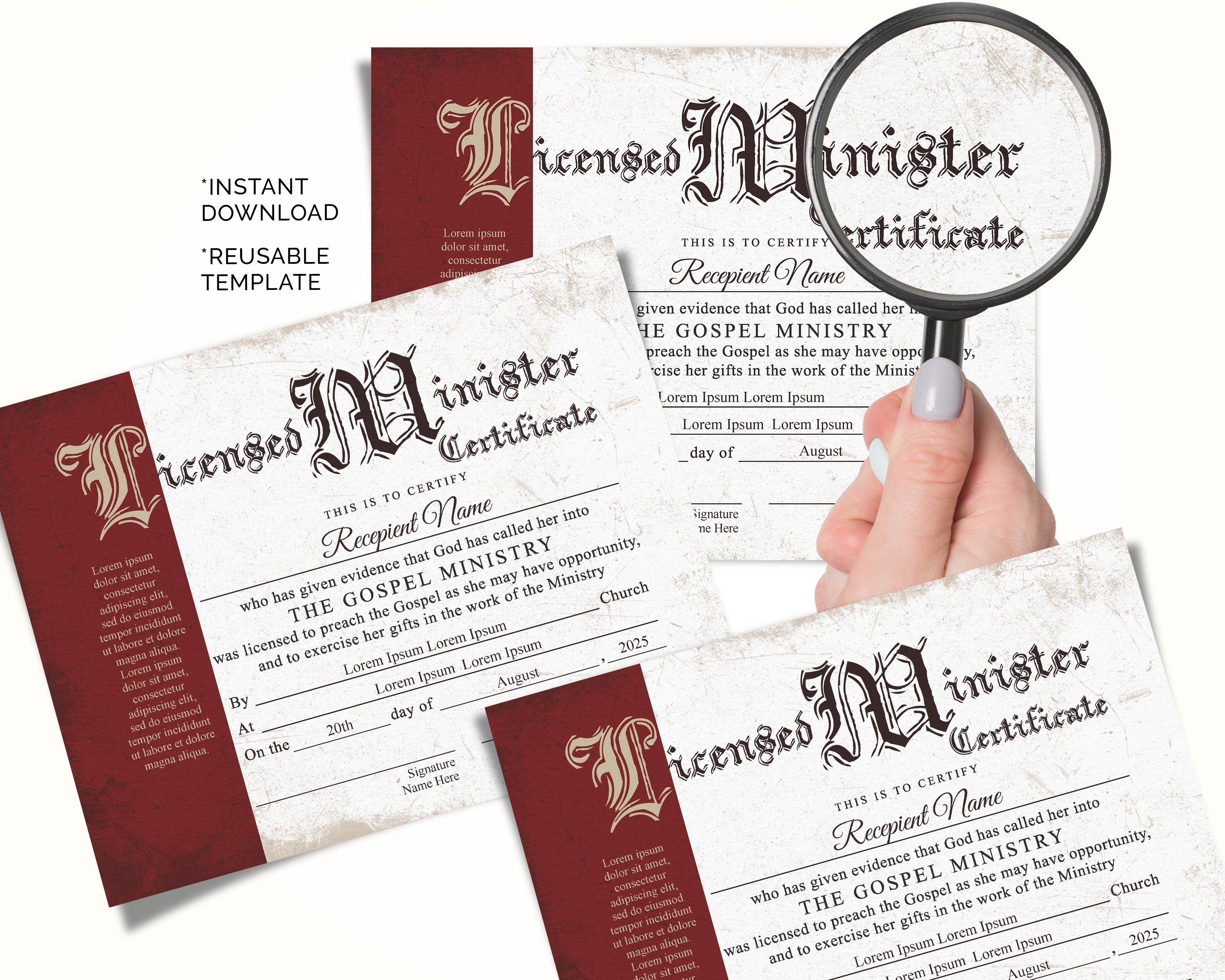 Editable Licensed Minister Certificate Template Printable Etsy