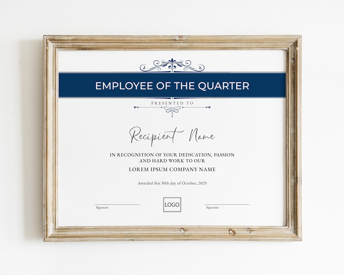 Editable Employee of the Quarter Certificate Template Etsy