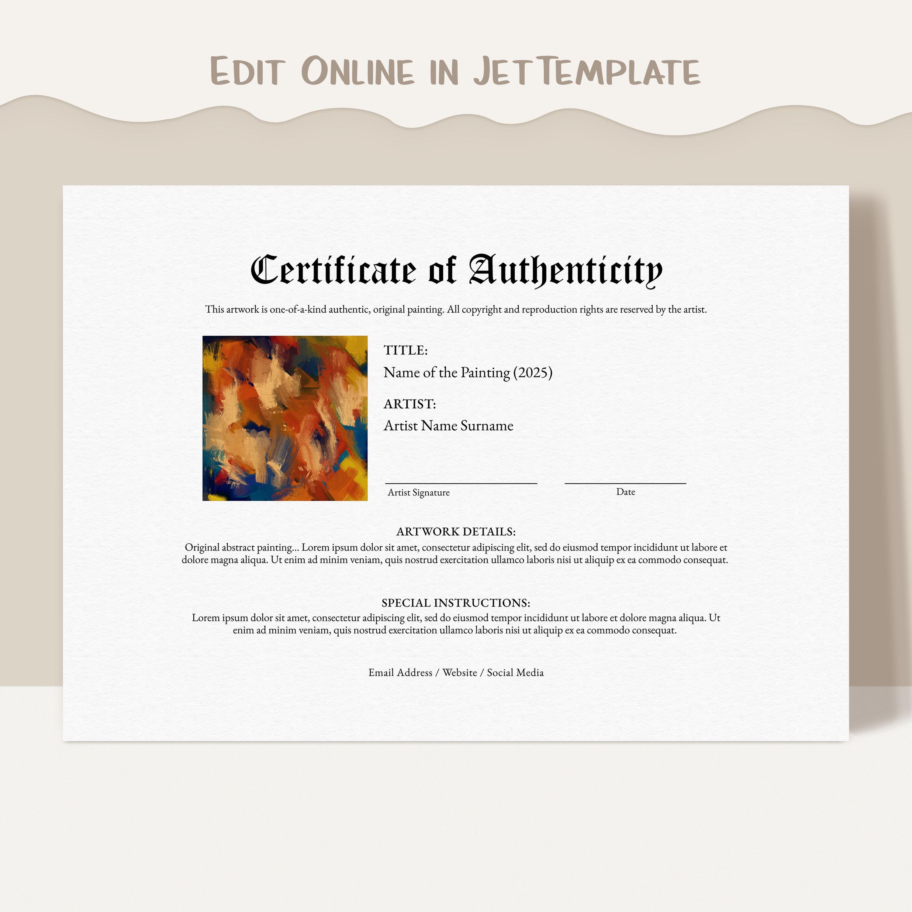 鯰江光二　CERTIFICATE OF AUTHENTICITY Editable Certificate of Authenticity for Artwork, Authenticity
