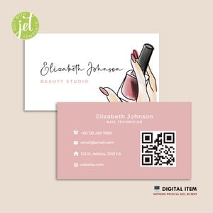 Nail Technician Business Card Editable Template, Nail Stylist Beauty Studio Card, Pink Minimalist Salon Business Card, Customizable Card 402