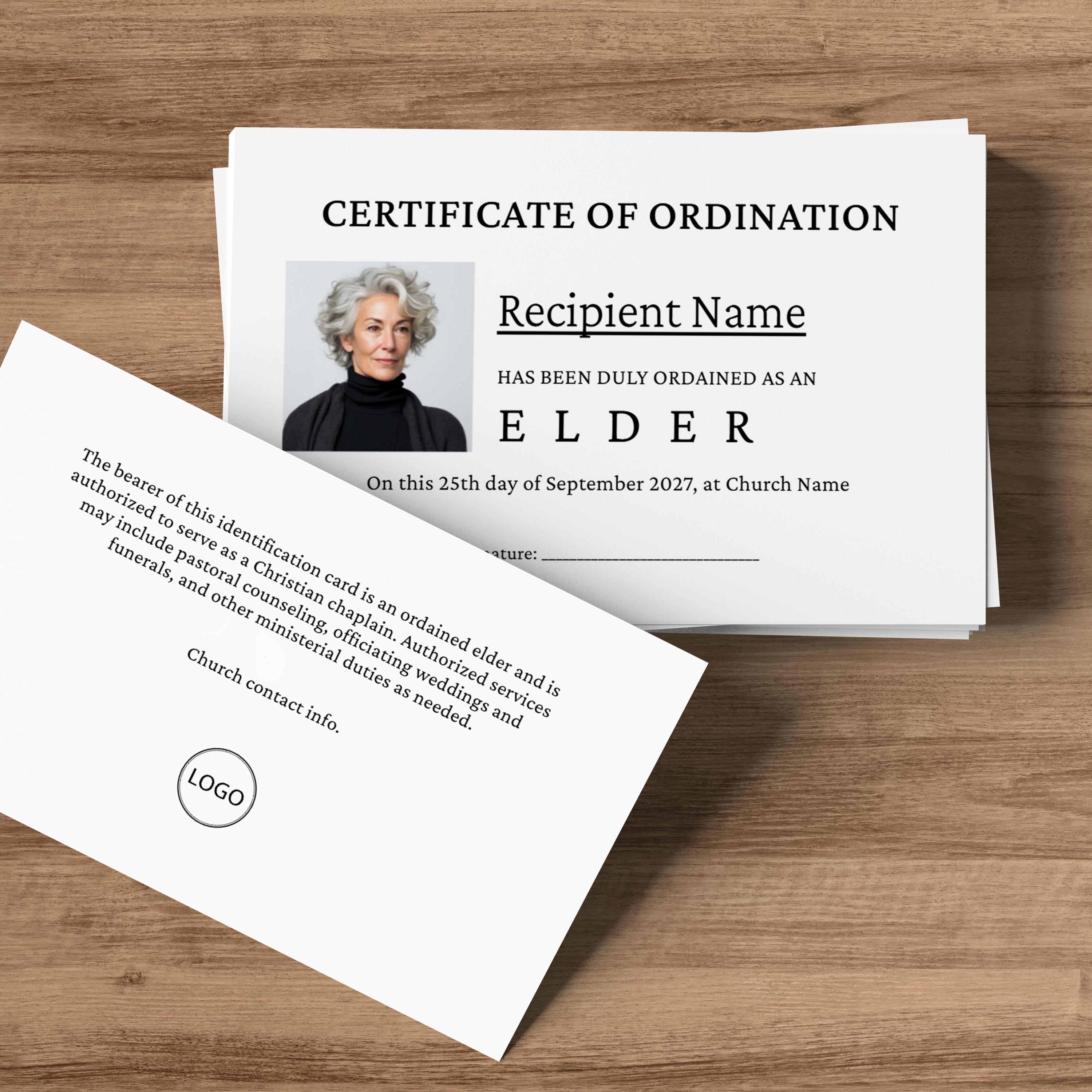Editable Wallet Size Elder Ordination Certificate, Clergy ID Card,  Printable Ministry License Card, Digital Download Christian Certificate -  Etsy, image size:3000x3000