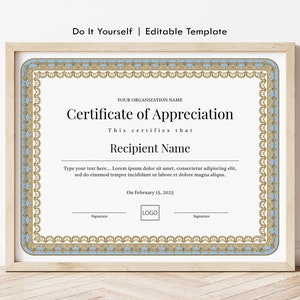 Certificate of Appreciation Editable Certificate Template Recognition Corporate Award Appreciation Gift Certificate Digital Download Jet008