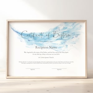 Editable Baptism Certificate Template, Printable Minimalist Certificate of Baptism, Water Background Certificate Instant Download, Jet040