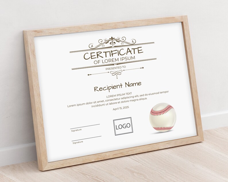 EDITABLE Baseball Certificate Template Sports Certificate Etsy