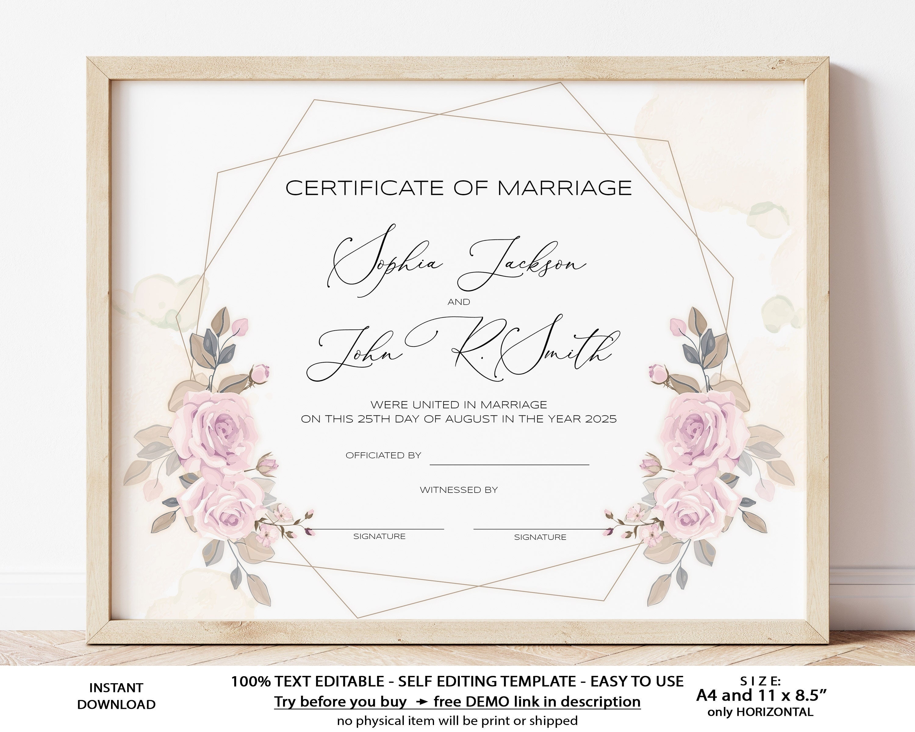 Modern Wedding Certificate Template Editable Printable  Etsy Within Certificate Of Marriage Template