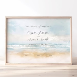 Beach Wedding Ceremony Certificate Template Editable Summer Beach Ceremony Marriage Certificate Classy Gift Certificate Download, 090