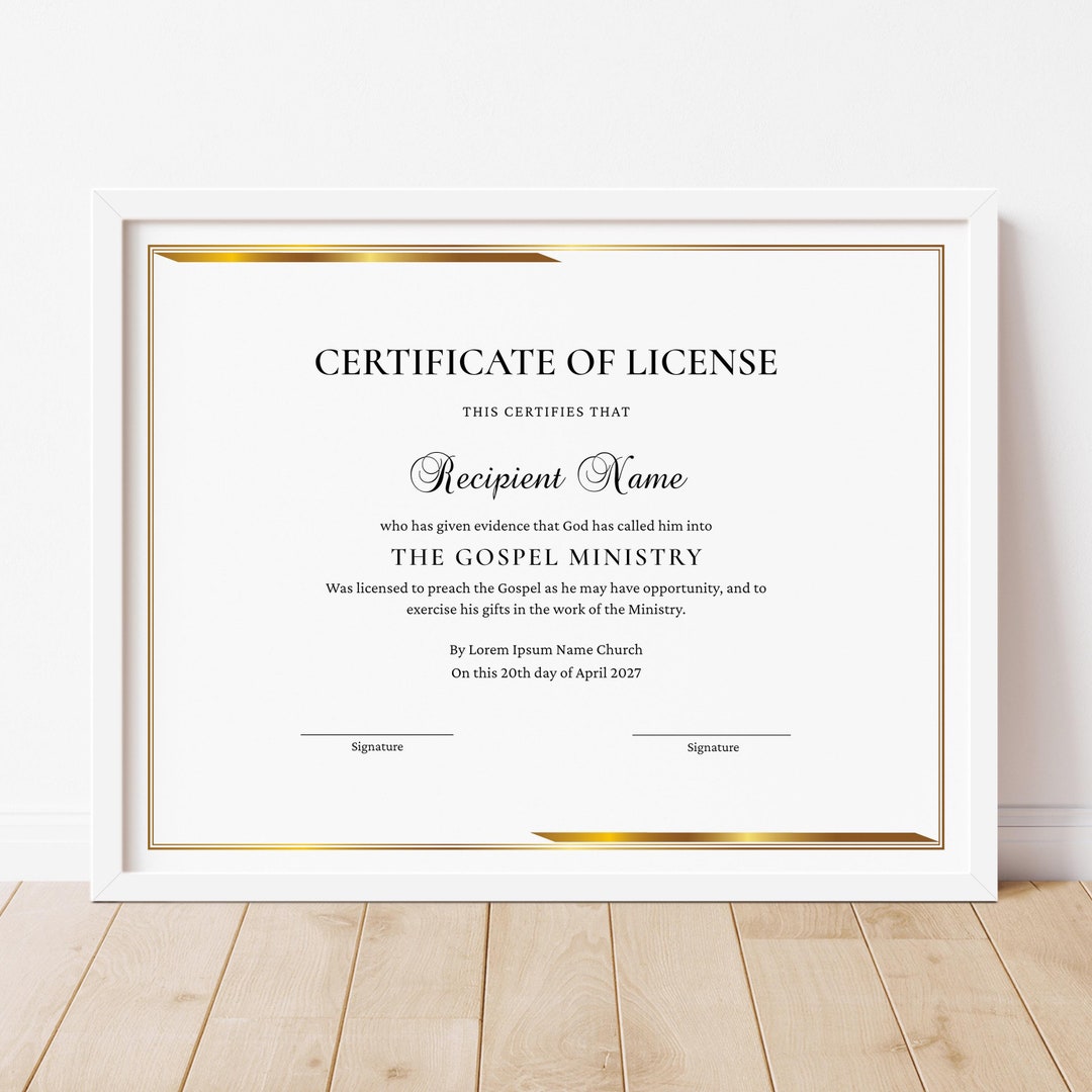 License to Preach Template, Printable Certificate of License, Minister ...