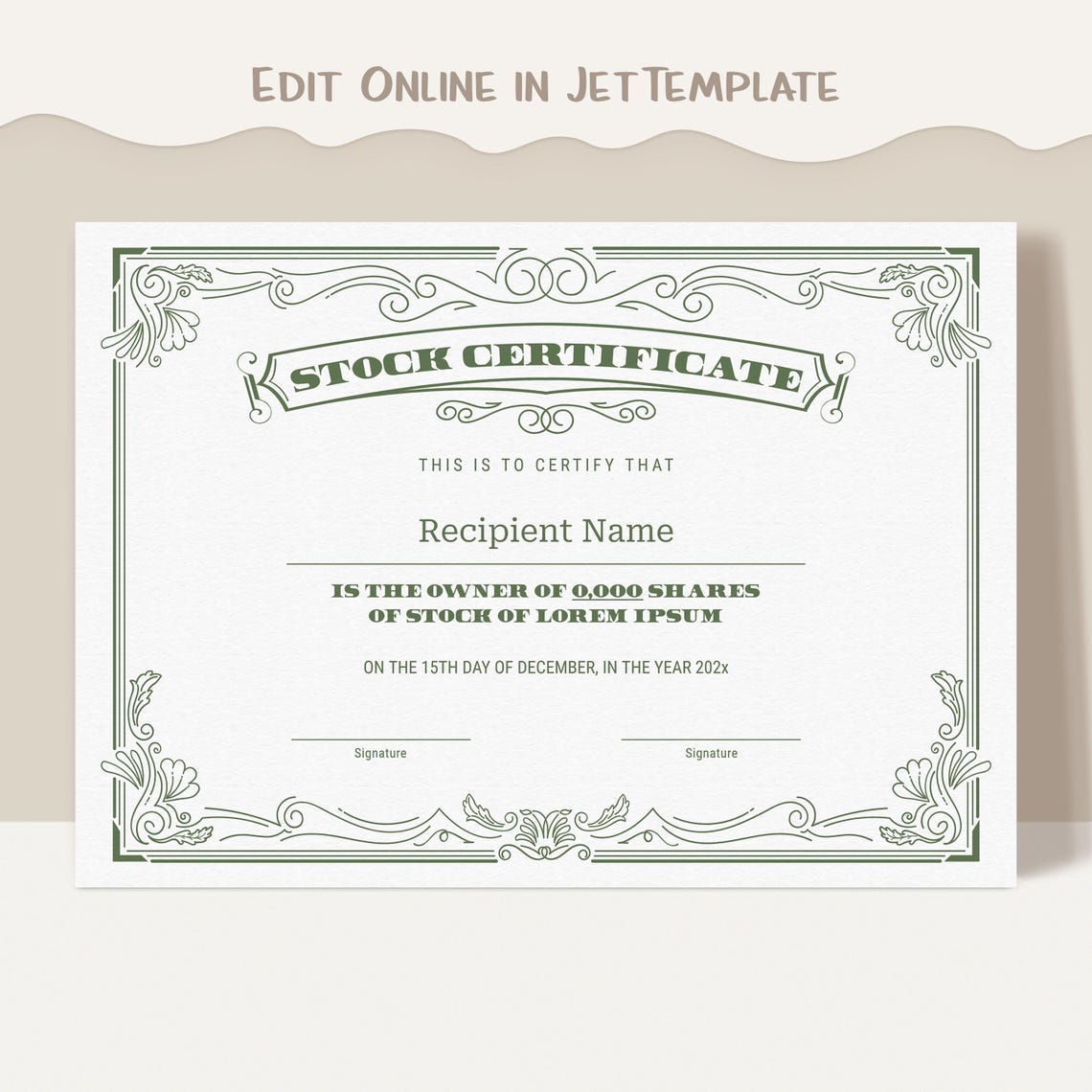EDITABLE Stock Certificate Template, Printable Certificate of Stock ...