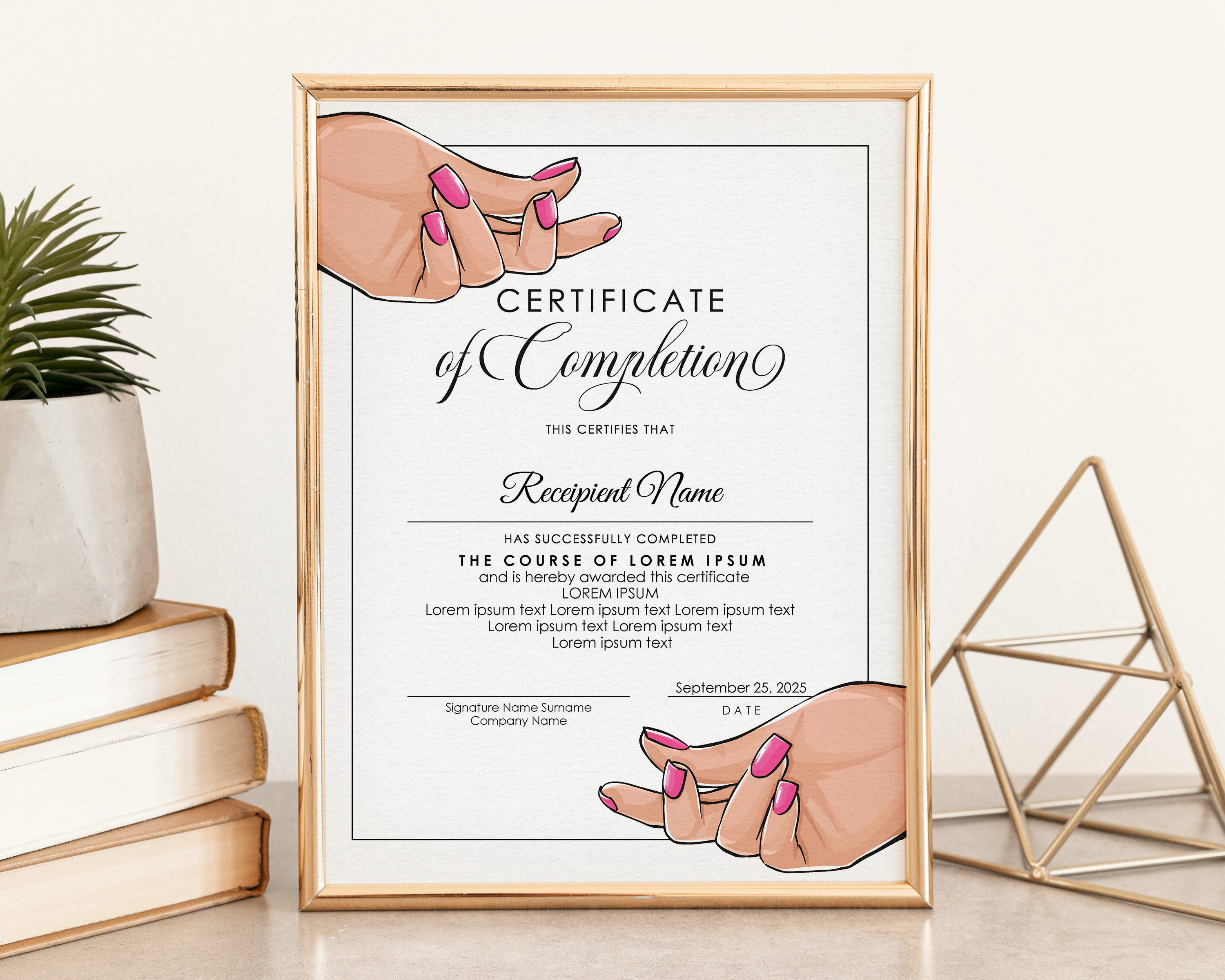 EDITABLE Nail Certificate of Completion Beauty Manicure Nails Etsy