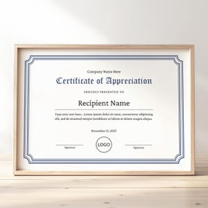 Printable Certificate of Appreciation, EDITABLE Appreciation Certificate Template Recognition Minimalist Award Certificate Download Jet108