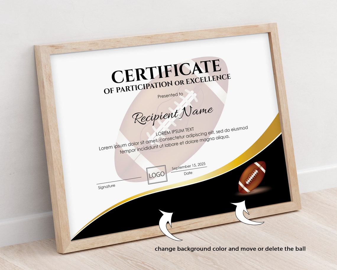 Editable American Football Certificate Template Sports - Etsy