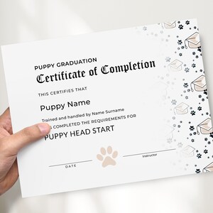 Dog Training Certificate Template, Editable Puppy Graduation ...