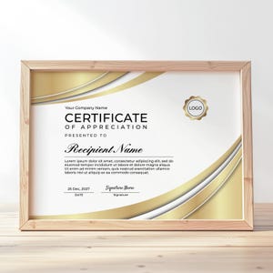 Modern Gold Certificate of Appreciation Printable Appreciation Award Certificate Template Editable Certificate Award Download Jet058