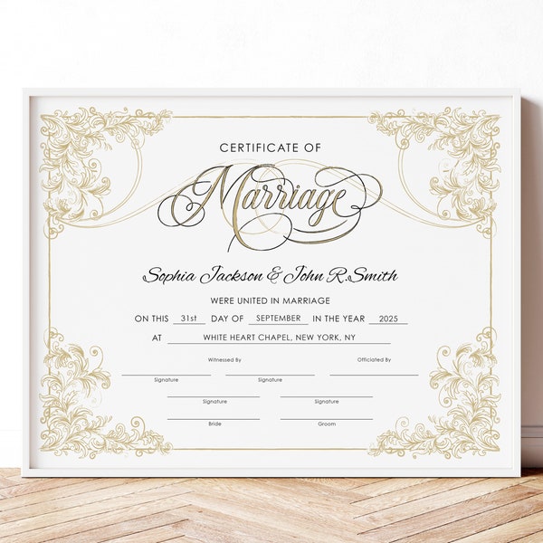 Modern Wedding Certificate Template, Editable Printable Certificate of Marriage, Marriage Keepsake, Wedding Gift Instant Download, Jet089