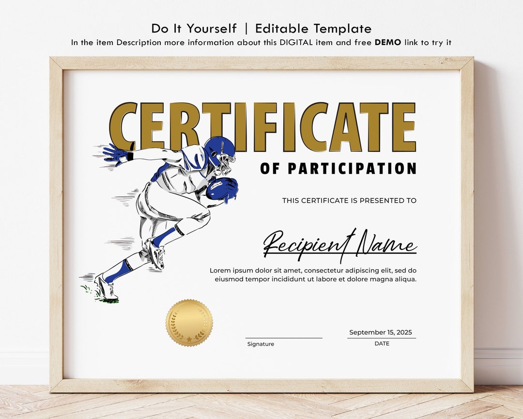 American Football Certificate Template Sports Certificate Award
