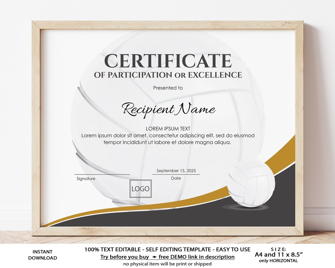 EDITABLE Volleyball Certificate Template Sport Certificate Etsy editable-volleyball-certificate-template-sport-certificate-etsy
