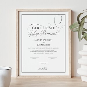 Editable Vow Renewal Certificate Template, Elegant Marriage Certificate, Printable Wedding Keepsake Personalized Renewal Gift Download 043