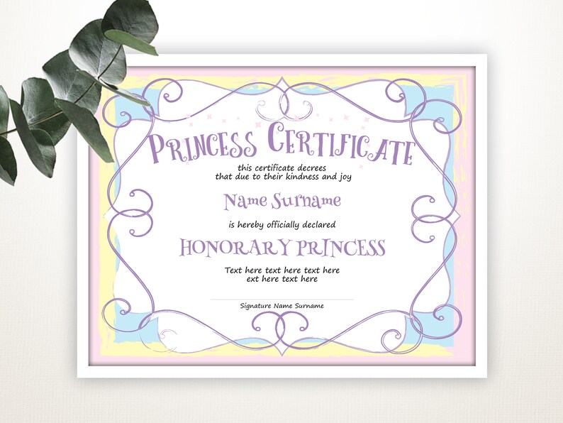 Princess Certificate Template EDITABLE Certificate Template | Etsy