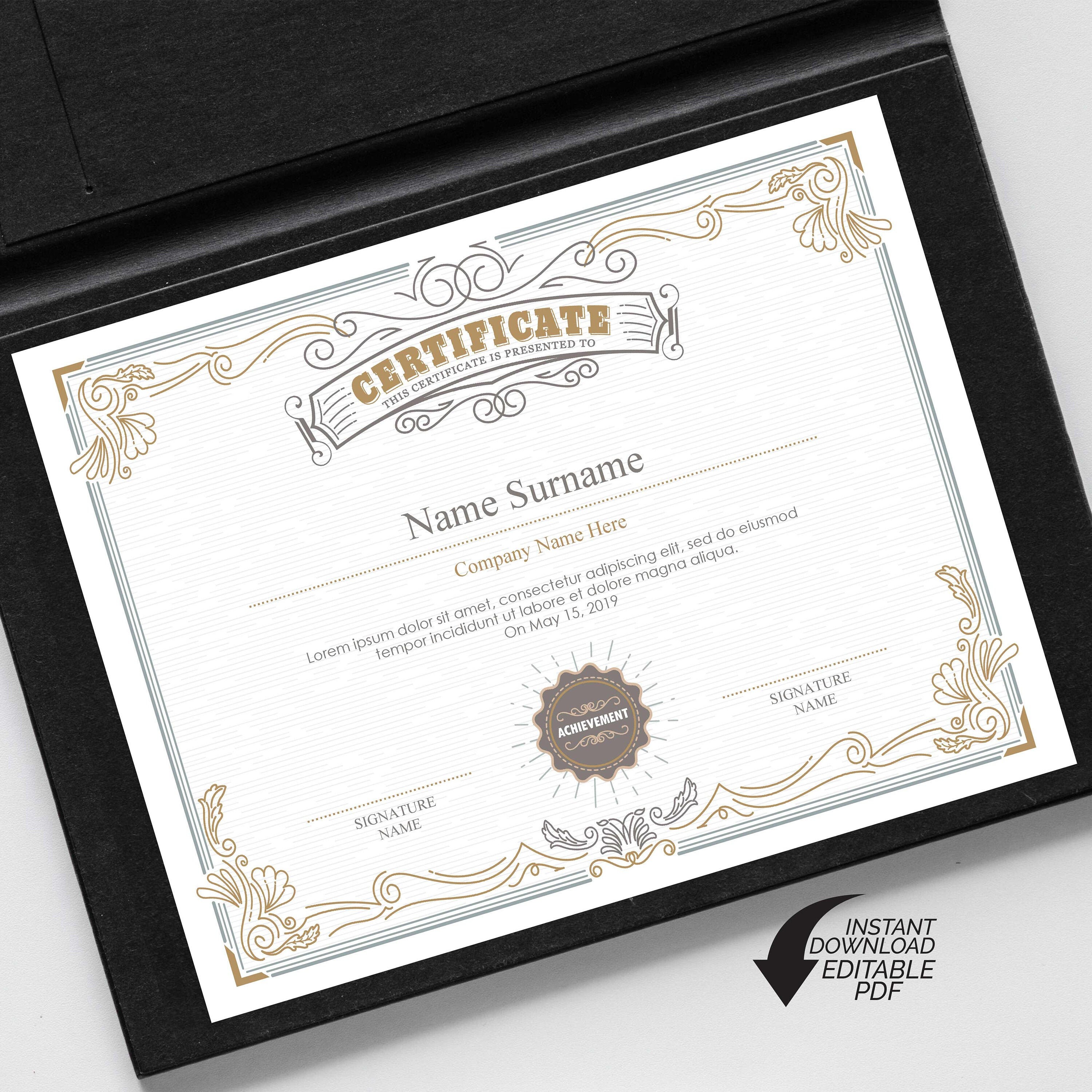 Certificate of Achievement, EDITABLE Certificate, Corporate Award,  Certificate Template, Blank Certificate, Elegant Certificate, Download Regarding Blank Certificate Of Achievement Template
