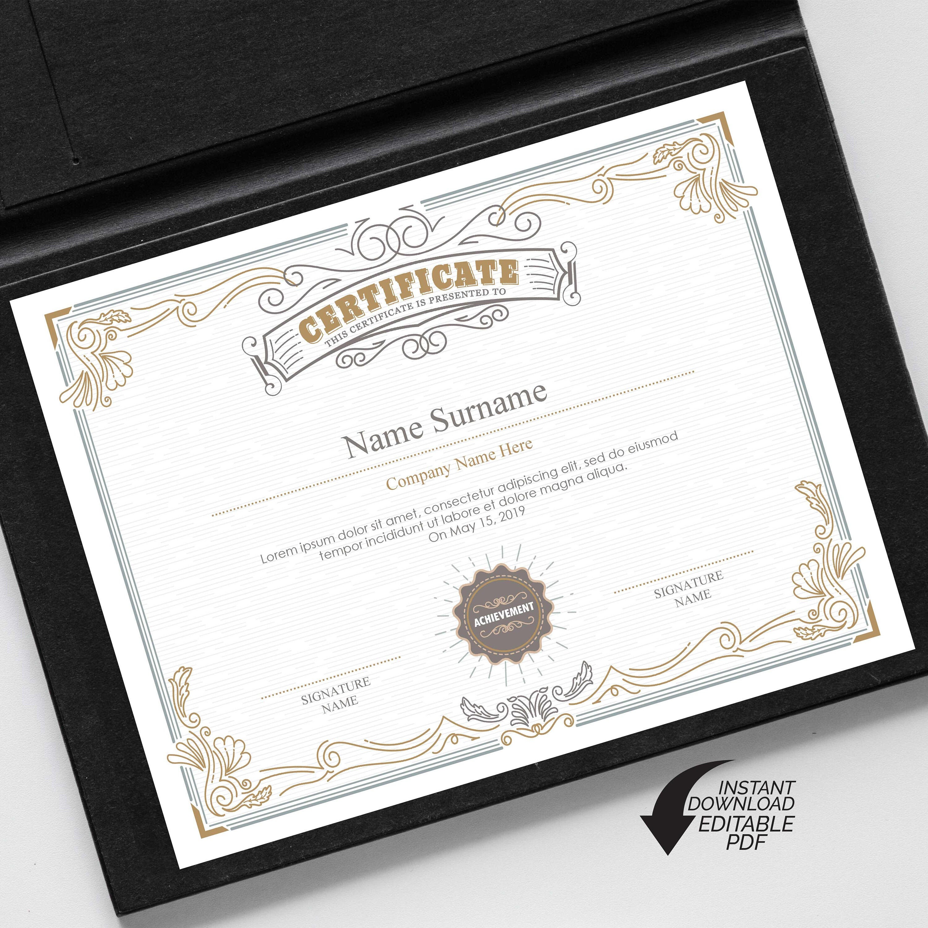 Certificate of Achievement, EDITABLE Certificate, Corporate Award,  Certificate Template, Blank Certificate, Elegant Certificate, Download Within Blank Certificate Of Achievement Template