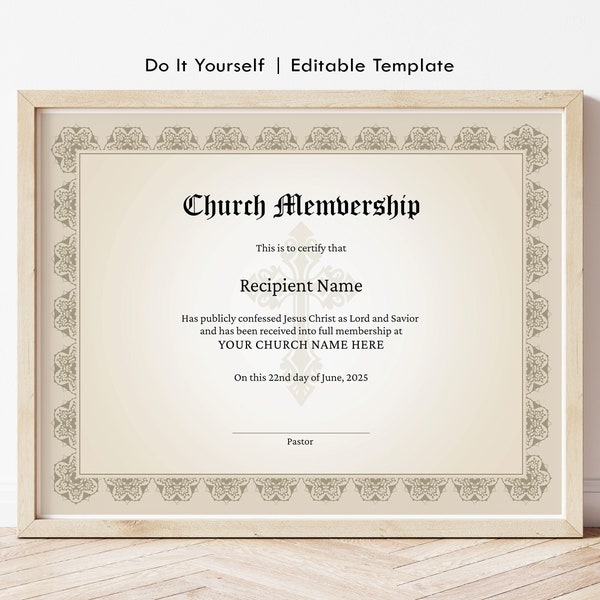 Church Membership Certificate Template Editable - Etsy