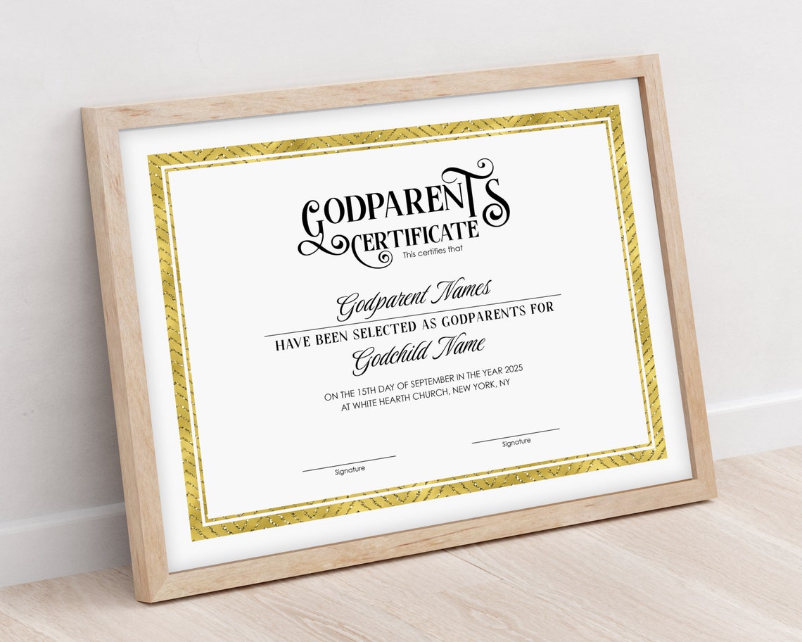 Editable Godmother Godfather Godparents Certificate Template - Etsy