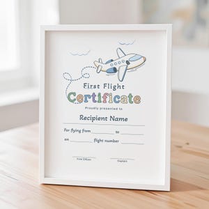 Plantilla de certificado de mi primer vuelo Certificado de premio para niños Certificado de viaje Premio a la valentía por volar en avión Premio editable 384