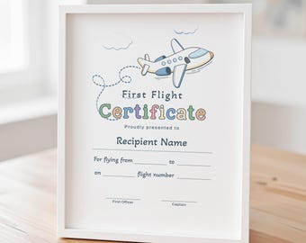 My First Flight Certificate Template Award Certificate for Kids Travel Certificate Bravery Award for Flight Airplane Editable Award 384