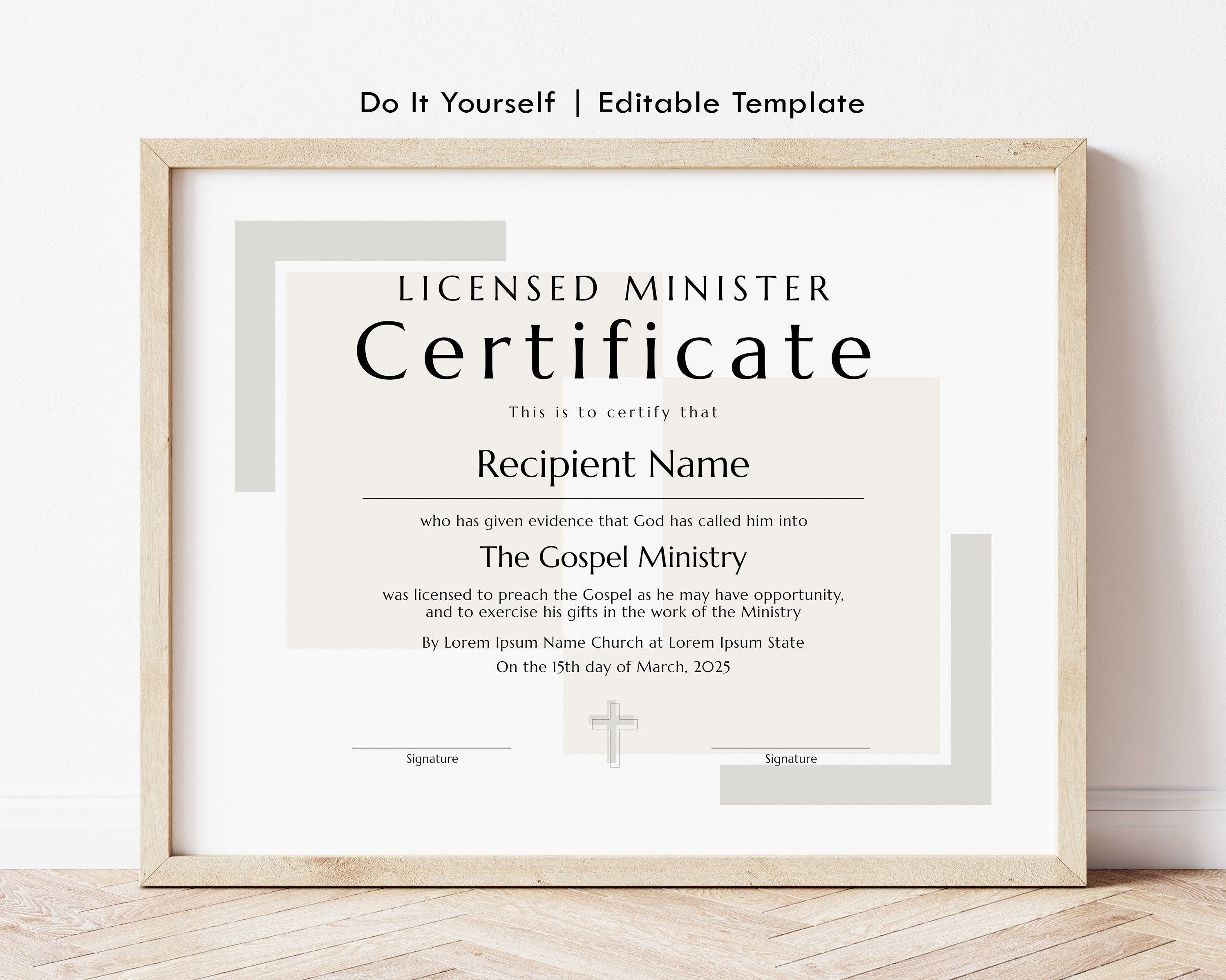 licensed minister certificate template, editable printable