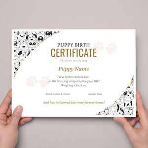Welpen Geburtsurkunde Vorlage, bearbeitbare druckbare Pfote Geburtsurkunde, Geschenk Hund Geburtsurkunde Vorlage, digitaler Download, Jet149