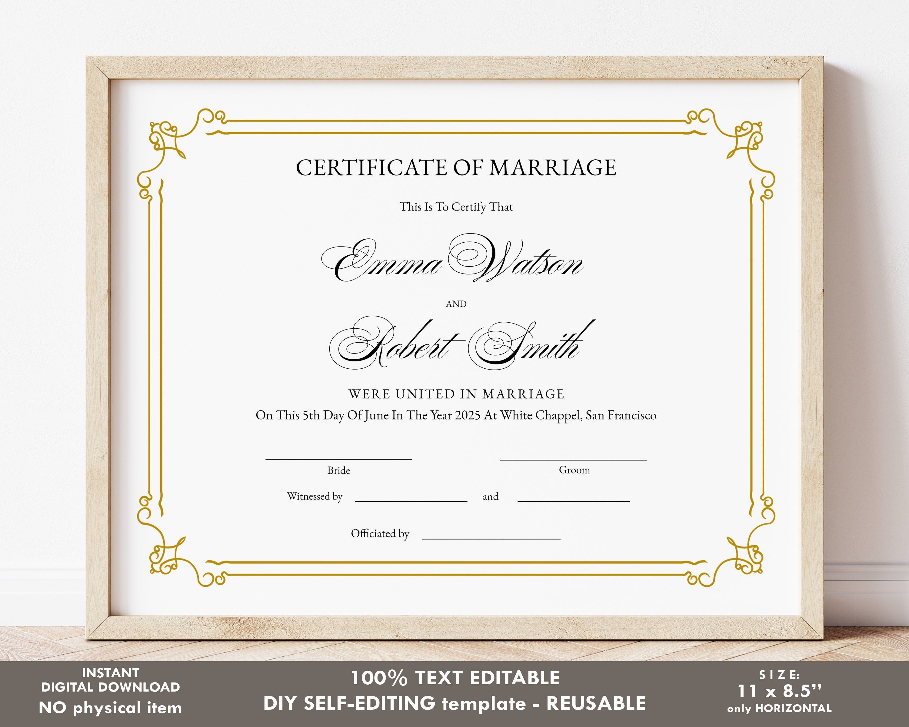 Editable Marriage Certificate Template Custom Certificate Of -  Portugal