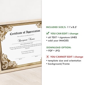 Editable Appreciation Certificate Template, Printable Church ...