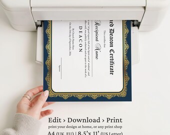 執事叙任牧師証明書テンプレート、叙任証明書、編集可能な牧師証明書