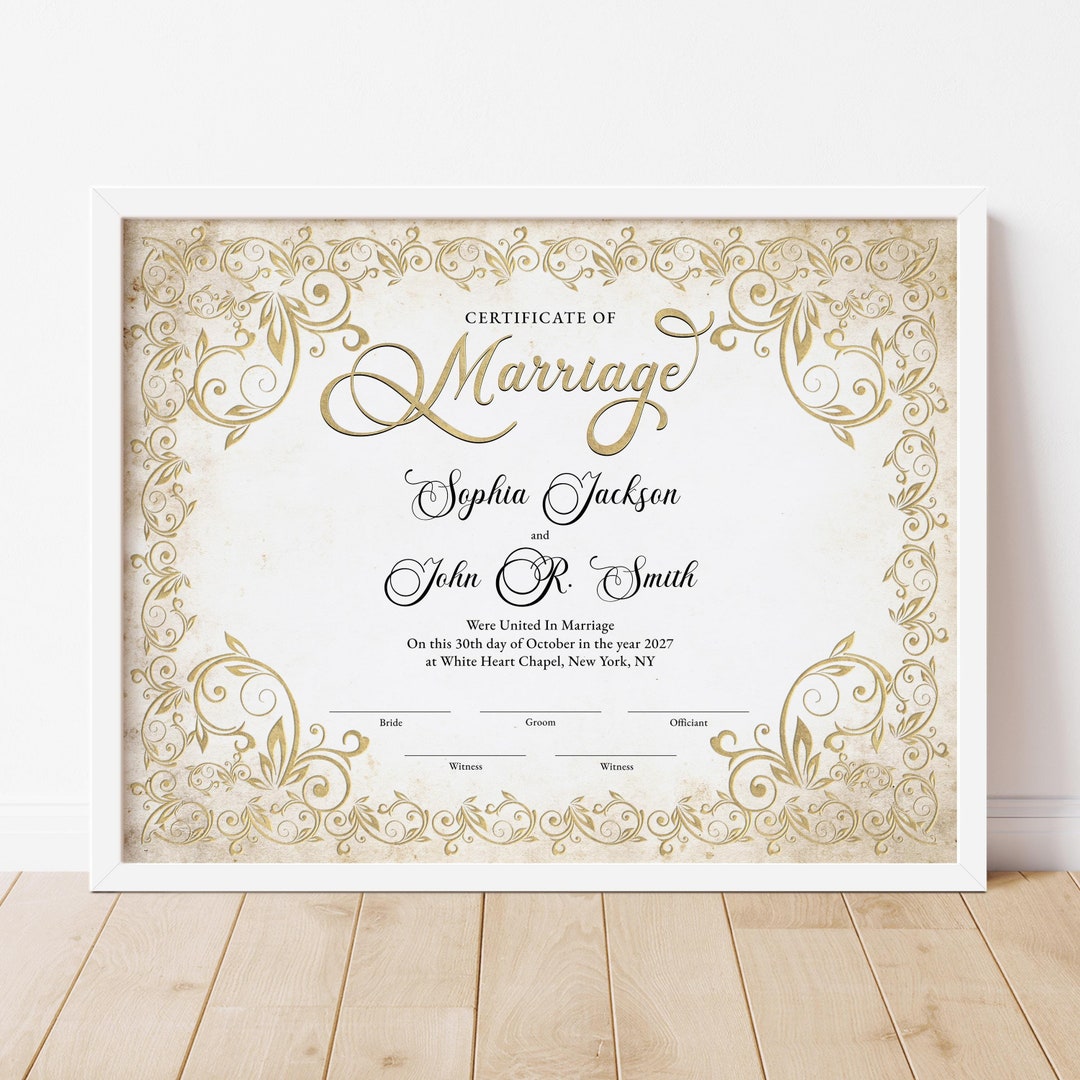 Vintage Certificate of Marriage Keepsake, Decorative Wedding ...