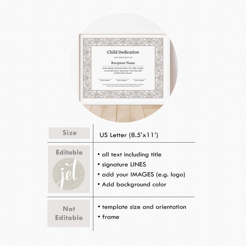 Child Dedication Lettering Child Dedication Certificate Template, Baby Presentation Certificate ...