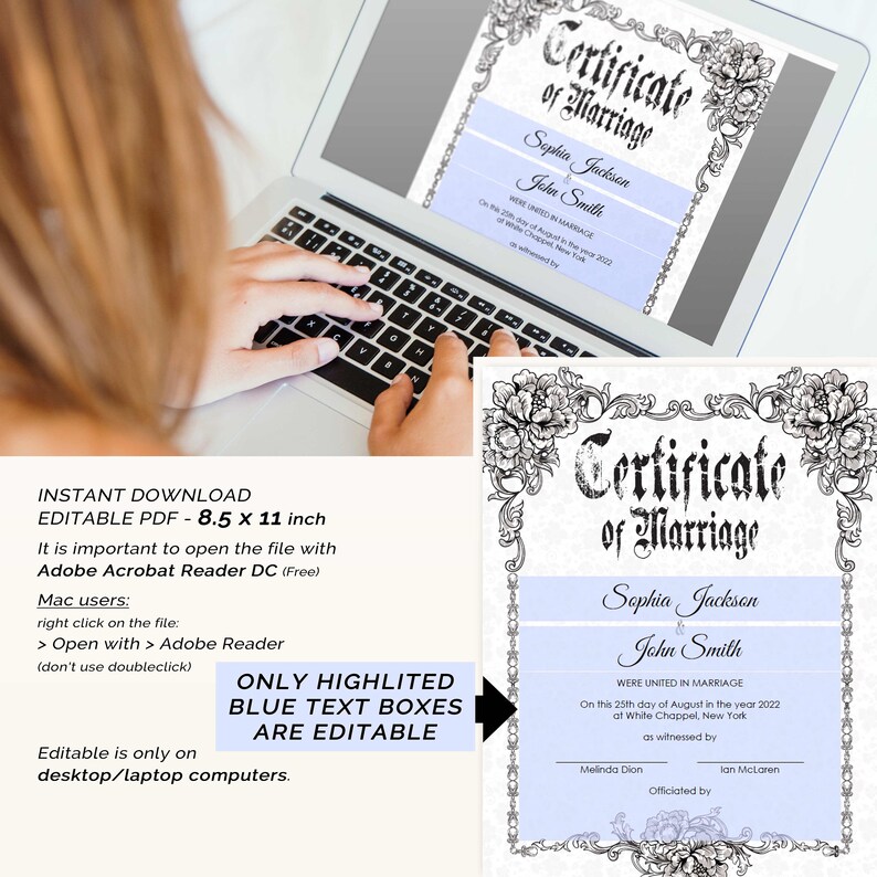 Gothic Wedding Editable Certificate Template Printable | Etsy
