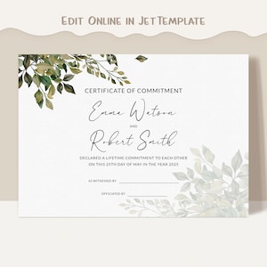 Modernes Engagement Zertifikat Vorlage, bearbeitbare druckbare Greenery Engagement Zertifikat Vorlage, Hochzeitsgeschenk Download Jet011