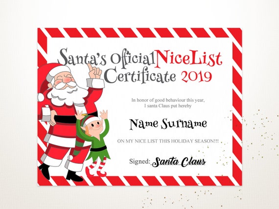 Santa's Nice List Certificate Template EDITABLE Kids | Etsy