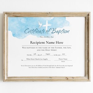 Editable Baptism Certificate Template, Printable Certificate of Baptism ...