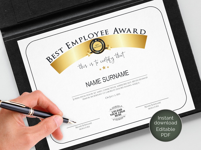 Best Employee Award Employee Award Template Editable LOGO Etsy