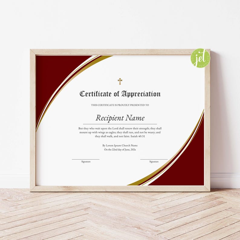 Editable Appreciation Certificate Template, Printable Vintage Church ...
