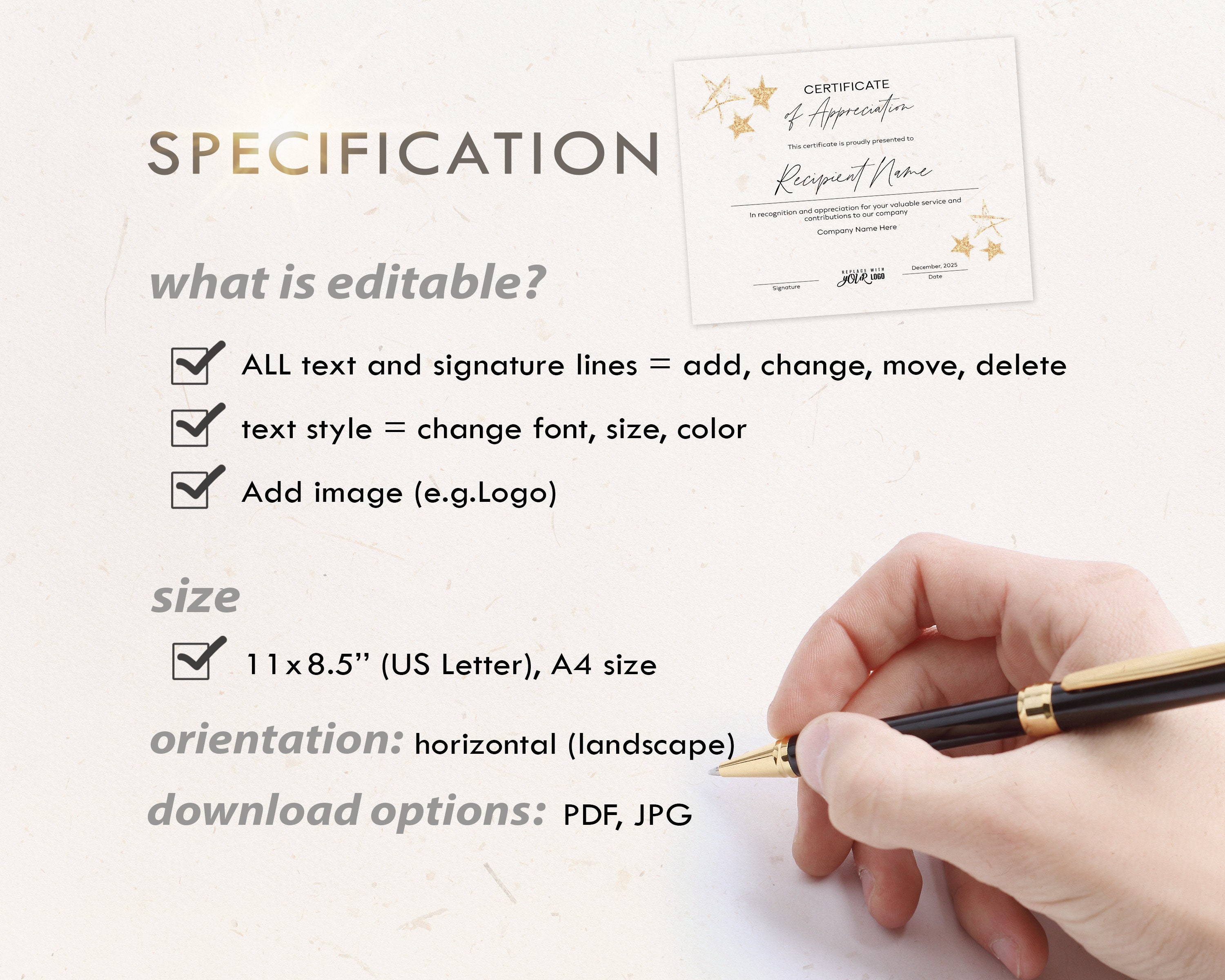 Gold Stars Employee Appreciation Certificate Template - Etsy