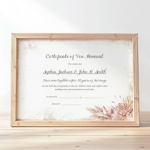 Wedding Anniversary Vow Renewal Certificate Template, Marriage Keepsake Certificate, Boho Rustic Vow Renewal Gift Certificate Download 062