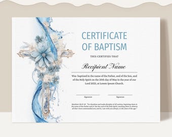 Sjabloon voor aandenkencertificaat waterdoop, bewerkbaar doopcertificaat, printbaar doopcertificaat downloaden, Jet225