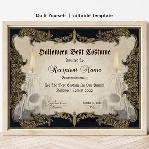 Vintage Halloween Best Costume Certificate Template EDITABLE Costume ...