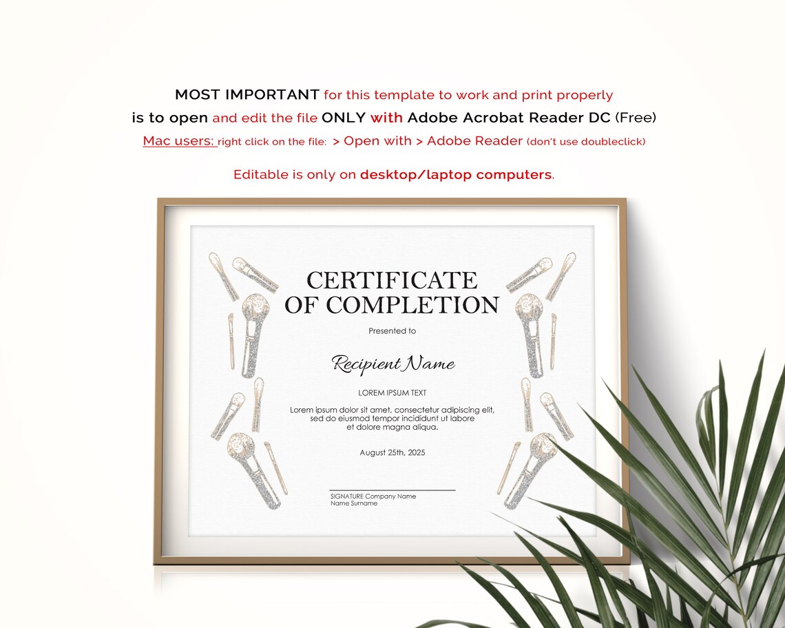 MakeUp Certificate Template Editable Certificate of | Etsy