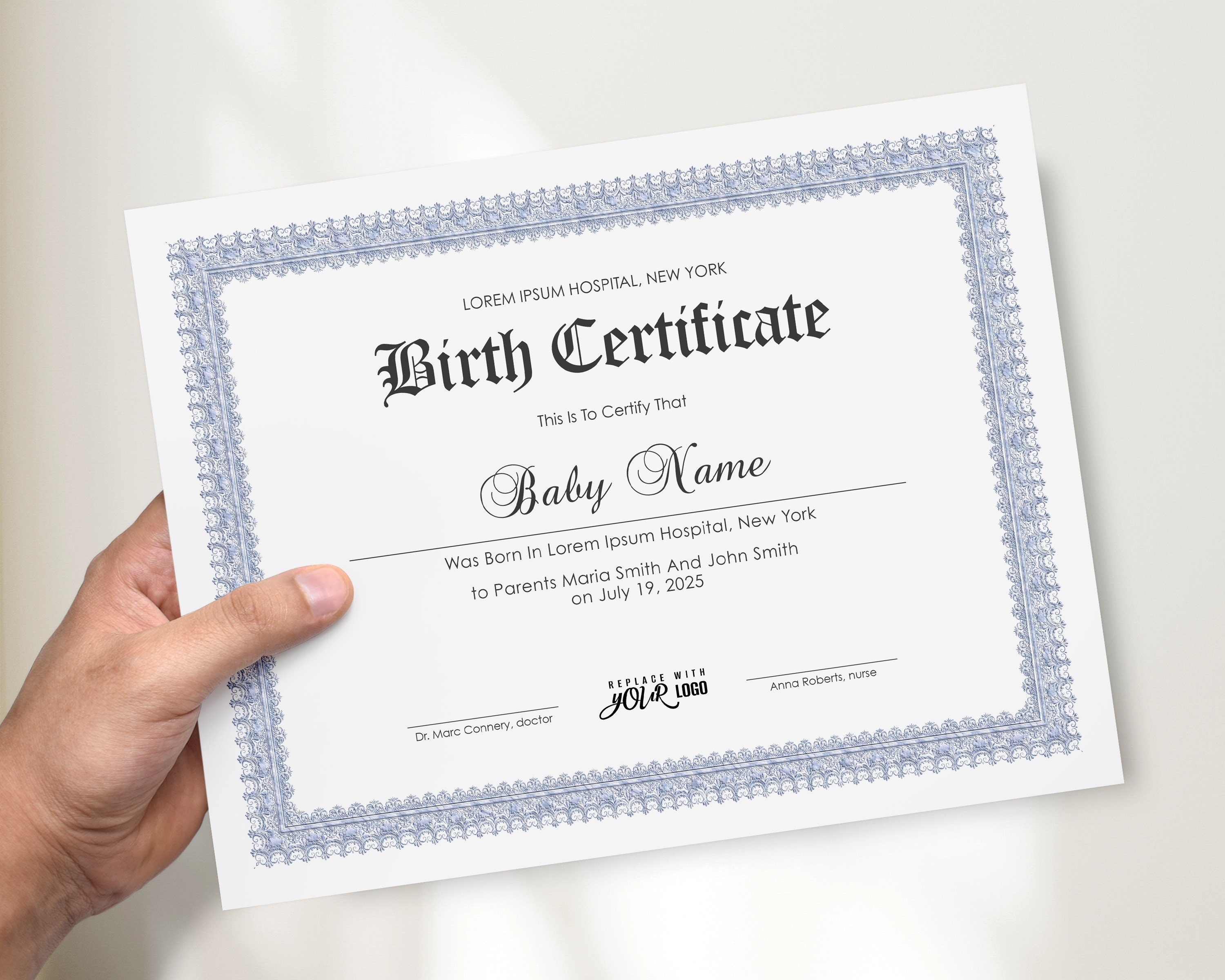Birth Certificate Template Printable Certificate of Birth Baby Etsy