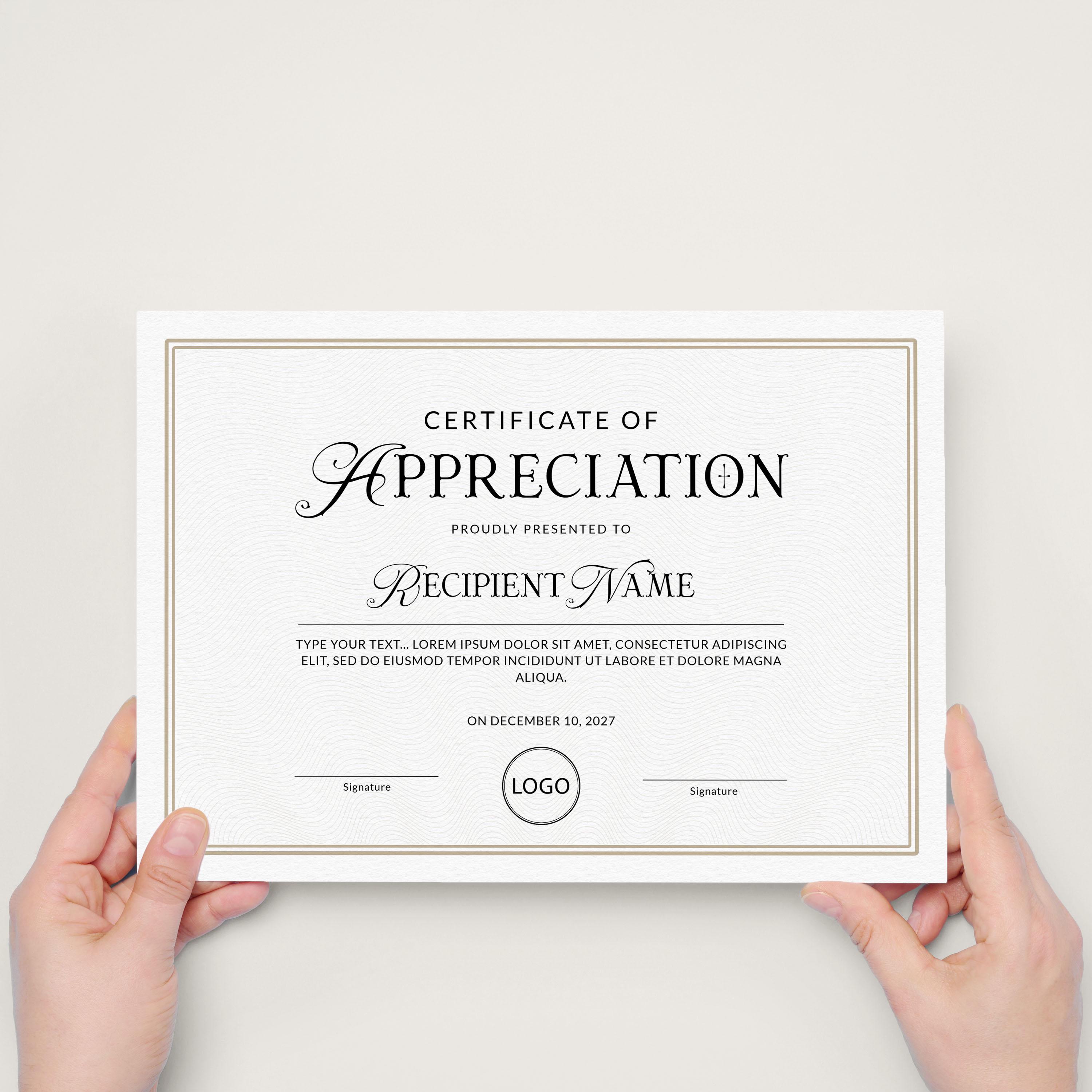 Editable Certificate of Appreciation Template, Printable Appreciation ...