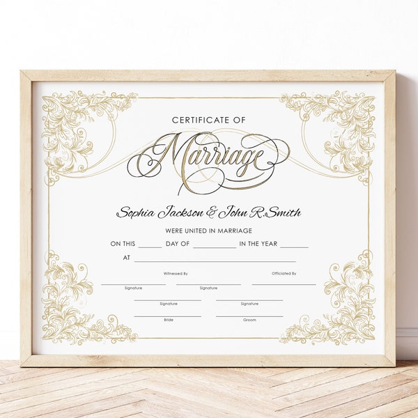 Modern Wedding Certificate Template, Editable Printable Certificate of Marriage, Marriage Keepsake, Wedding Gift Instant Download, Jet089